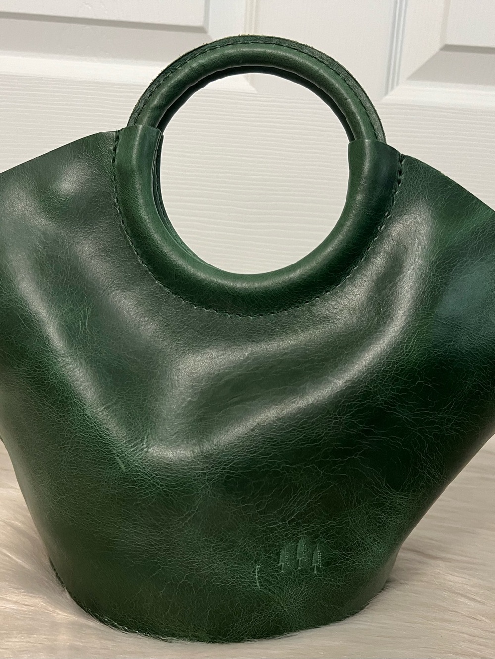Portland Leather Milian Emerald Green Circle-Handle Tote Bucket Bag - Picture 3 of 13